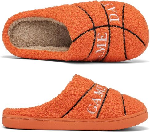 INMINPIN Women Men Ball Sports Slippers Soft Curly Plush House Shoes Cozy Bedroom Slippers Indoor Outdoor with Non Slip Sole for Sports Fan in Kuwait