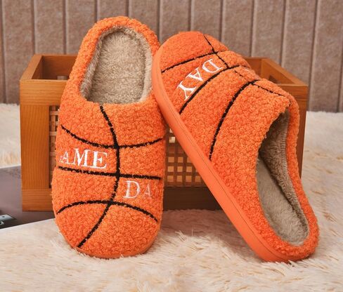 INMINPIN Women Men Ball Sports Slippers Soft Curly Plush House Shoes Cozy Bedroom Slippers Indoor Outdoor with Non Slip Sole for Sports Fan in Kuwait