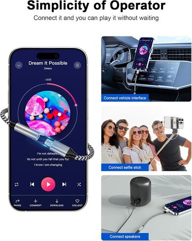 [Apple MFi Certified] Lightning to 3.5mm Aux Adapter for iPhone, Pad, and iPod - High-Fidelity Headphone Jack Adapter- Lightening Dongle for iPhone 14 13 12 11 Pro Max/Pro/Plus in Saudi Arabia