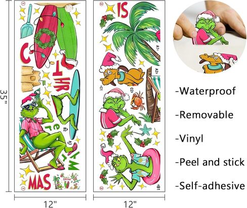 Mfault Merry Christmas Beach ملصقات الحائط، عيد الميلاد الساحلية الكرتون ماكس الكلب شجرة النخيل ركوب الأمواج ديكورات غرفة النوم الفن، السنة الجديدة 2025 المنزل المطبخ غرفة المعيشة ديكور هدايا عطلة الشتاء in Kuwait