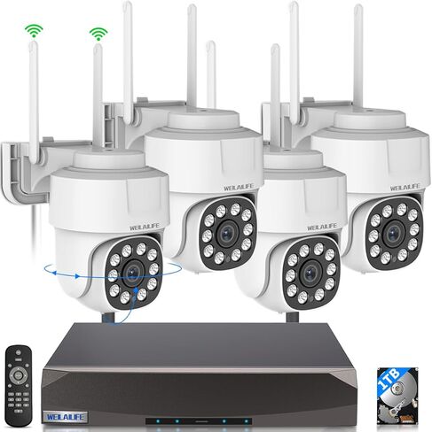 【تكبير رقمي 360 درجة PT وصوت ثنائي الاتجاه】 نظام كاميرا أمان لاسلكي خارجي كاميرات مراقبة PTZ مقاومة للماء للمراقبة بالفيديو المنزلي in Kuwait