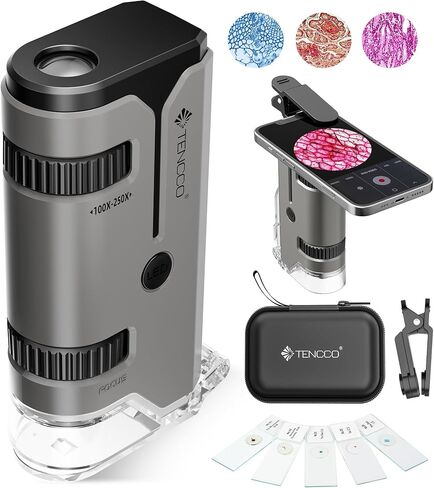 100x-250x Mini Pocket Microscope for Kids Adults, Protable Handheld Microscope with 5 Microscope Slides, Phone Adapter, Miniscope Portable Microscope Kit for Kids Adults Science Lab Education, Yellow in Saudi Arabia