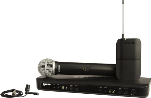 نظام الميكروفون اللاسلكي Shure BLX1288/CVL UHF - مثالي للكنيسة والكاريوكي والمسرح والغناء - عمر البطارية 14 ساعة، نطاق 300 قدم | يتضمن ميكروفونات محمولة باليد وميكروفونات Lavalier، وجهاز استقبال ثنائي القناة | فرقة J11 in Saudi Arabia