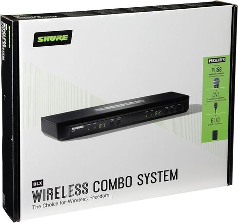 نظام الميكروفون اللاسلكي Shure BLX1288/CVL UHF - مثالي للكنيسة والكاريوكي والمسرح والغناء - عمر البطارية 14 ساعة، نطاق 300 قدم | يتضمن ميكروفونات محمولة باليد وميكروفونات Lavalier، وجهاز استقبال ثنائي القناة | فرقة J11 in Saudi Arabia