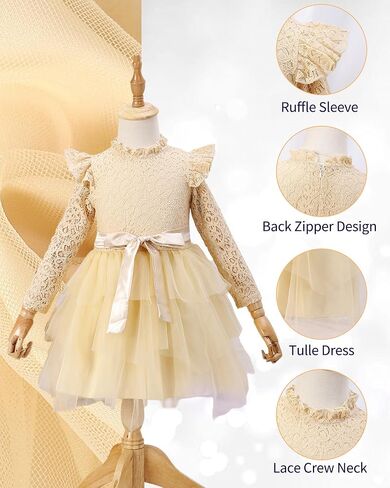 فستان توتو للأطفال الصغار من Kucnuzki، فستان حفلات للفتيات الصغيرات، فستان الأميرة من الدانتيل الأنيق، فساتين تنورة من التل للفتيات من عمر 2 إلى 7 سنوات in Kuwait