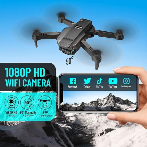 Drone with Camera for Adults Kids, 1080P HD Foldable FPV RC Quadcopter with 2 Batteries, Gesture Control, 90° Adjustable Lens, Headless Mode, Carrying Case, Altitude Hold, 3D Flip in Saudi Arabia