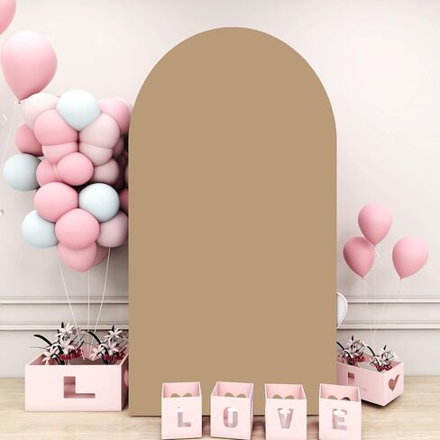 Spandex Arch Cover Khaki Wedding Arch Cover 7.2ft Tan Brown Arch Stand Covers Round Top Chiara Backdrop Cover Dounble Sided Arch Panels Backdrop for Baby Shower Gender Reveal Party Ceremony in Saudi Arabia