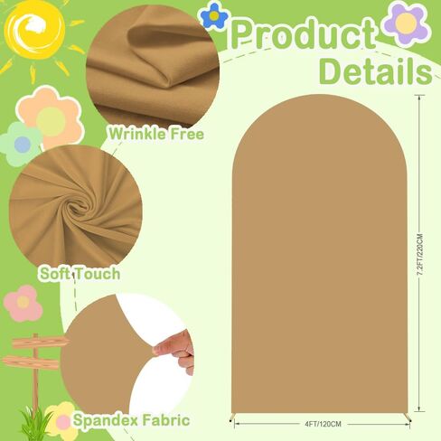Spandex Arch Cover Khaki Wedding Arch Cover 7.2ft Tan Brown Arch Stand Covers Round Top Chiara Backdrop Cover Dounble Sided Arch Panels Backdrop for Baby Shower Gender Reveal Party Ceremony in Saudi Arabia