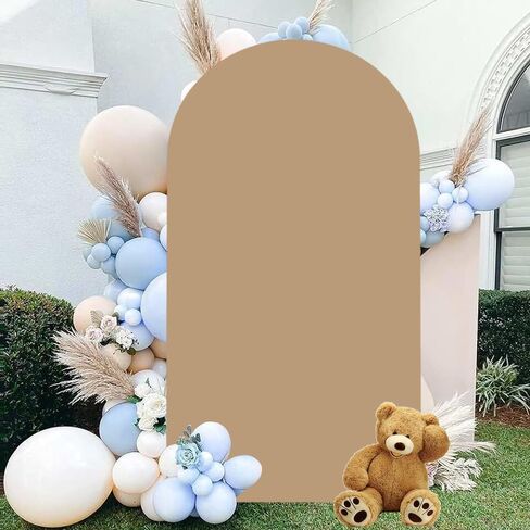 Spandex Arch Cover Khaki Wedding Arch Cover 7.2ft Tan Brown Arch Stand Covers Round Top Chiara Backdrop Cover Dounble Sided Arch Panels Backdrop for Baby Shower Gender Reveal Party Ceremony in Saudi Arabia