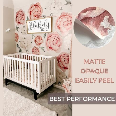 Wonder Space Jumbo Peony Watercolor Wall Decals - Large Size Peonies Flowers Leaves Room Wall Stickers - Scandinavian Design - Beige/White - Matte Opaque Version in Saudi Arabia