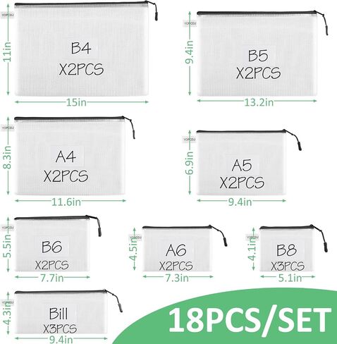 20pcs Mesh Zipper Pouch - A3 17x12 Inches Large Reusable Pouches for Organizing Classroom & Storage, Extra Large Zipper Bags, Board Game & Puzzle Storage in Saudi Arabia