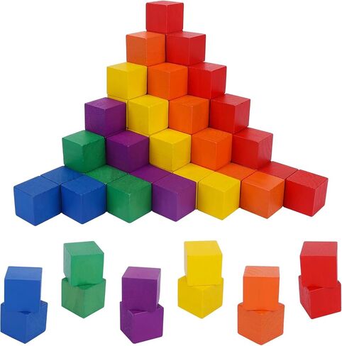 Counting Sorting Cube Blocks, 102 Pack 1 Inch Colorful Square Wooden Blocks, Colored Unfinished Wood Building Block, Puzzle Making and DIY Craft Stacking Blocks Toys for Kids Adults Classroom in Kuwait