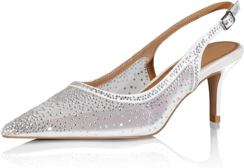 sarawill Women's Closed Pointed Toe Stiletto Heels Sexy Mesh Rhinestones Slingback Kitten Heel Shoes Comfortable Slip on Party Office Dress High Heels for Women in Kuwait