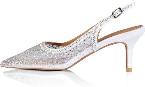 sarawill Women's Closed Pointed Toe Stiletto Heels Sexy Mesh Rhinestones Slingback Kitten Heel Shoes Comfortable Slip on Party Office Dress High Heels for Women in Kuwait