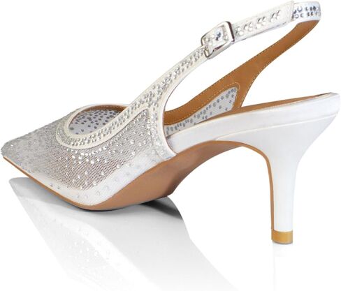 sarawill Women's Closed Pointed Toe Stiletto Heels Sexy Mesh Rhinestones Slingback Kitten Heel Shoes Comfortable Slip on Party Office Dress High Heels for Women in Kuwait