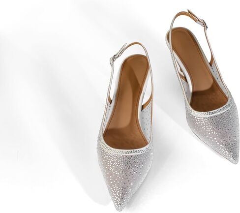 sarawill Women's Closed Pointed Toe Stiletto Heels Sexy Mesh Rhinestones Slingback Kitten Heel Shoes Comfortable Slip on Party Office Dress High Heels for Women in Kuwait