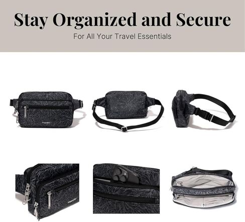 حقيبة حزام Baggallini مضادة للسرقة - 9'x5' Securtex Fanny Pack Sling Crossbody Bag RFID - قفل بسحاب وسحب مائل in Kuwait