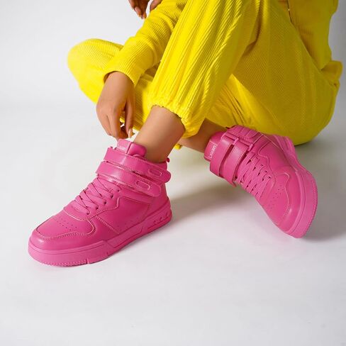 Women's High Top Fashion Basketball Ankle Boots Walking Tennis Shoes Platform Hook and Loop Casual Faux Leather Hidden Heels Sneaker in Saudi Arabia