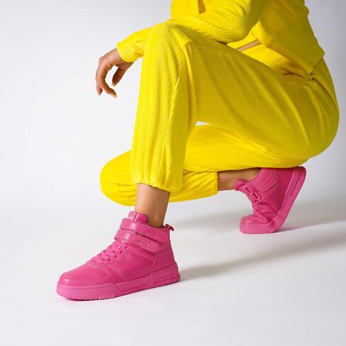 Women's High Top Fashion Basketball Ankle Boots Walking Tennis Shoes Platform Hook and Loop Casual Faux Leather Hidden Heels Sneaker in Saudi Arabia