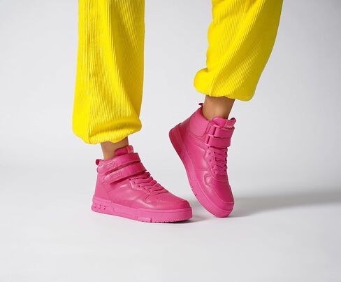 Women's High Top Fashion Basketball Ankle Boots Walking Tennis Shoes Platform Hook and Loop Casual Faux Leather Hidden Heels Sneaker in Saudi Arabia