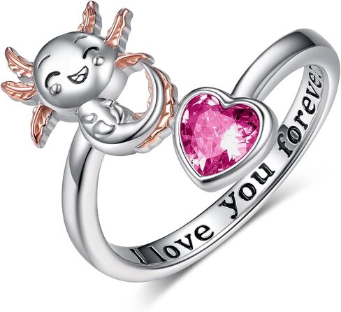 Axolotl Ring 925 Sterling Silver Axolotl Birthstone Ring Cute Axolotl Birthstone Jewelry Gifts for Women in Kuwait