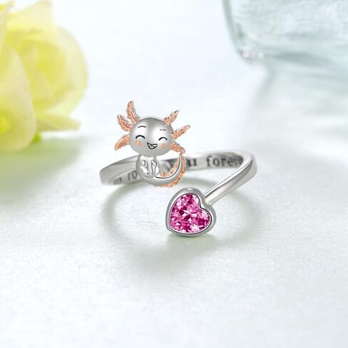 Axolotl Ring 925 Sterling Silver Axolotl Birthstone Ring Cute Axolotl Birthstone Jewelry Gifts for Women in Kuwait