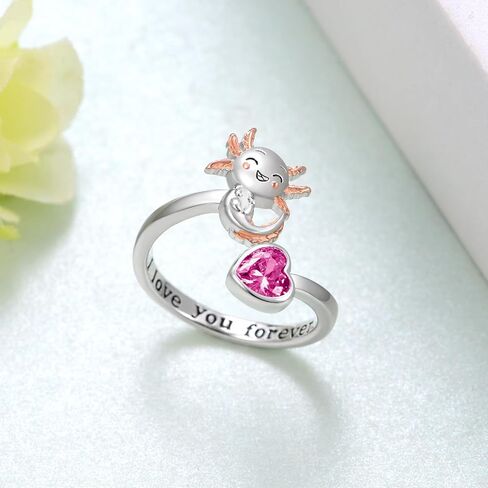 Axolotl Ring 925 Sterling Silver Axolotl Birthstone Ring Cute Axolotl Birthstone Jewelry Gifts for Women in Kuwait