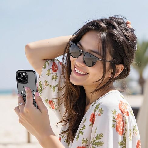 حافظة لهاتف آيفون 15 برو، حافظة هاتف جميلة كلاسيكية بنمط زهور سوداء للنساء والفتيات، حافظة واقية مقاومة للصدمات من مادة TPU غير اللامعة، أسود in Kuwait