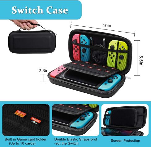 Hossili Switch Accessories Bundle for Nintendo Switch (NOT OLED Model), 23 in 1 Kit Includes Screen Protector, Carrying Case, Charging Station, Joycon Grips Racing Wheels, Charging Dock, Switch Stand in Saudi Arabia