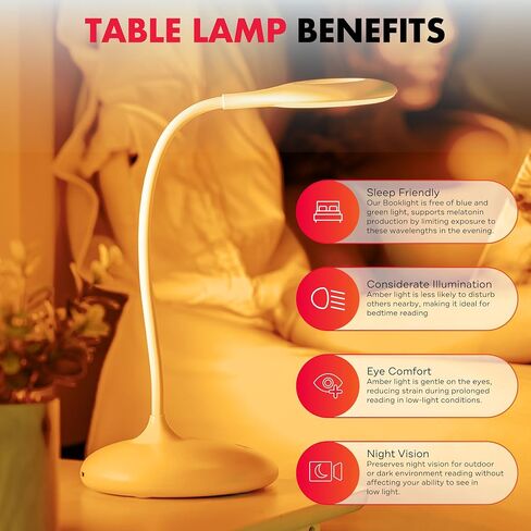 Mito Red Light - Red Light Lamp - Portable & Flexible Red Table Lamp - Cordless Lamp, Rechargeable Reading Lamp - Red Light Reading Light - Red Light for Bedroom & Desk in Saudi Arabia