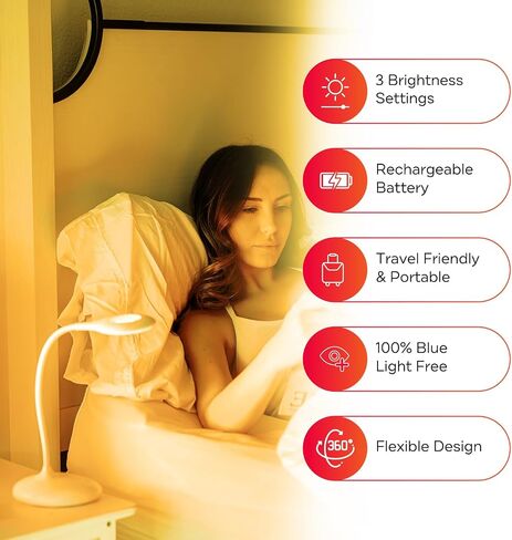 Mito Red Light - Red Light Lamp - Portable & Flexible Red Table Lamp - Cordless Lamp, Rechargeable Reading Lamp - Red Light Reading Light - Red Light for Bedroom & Desk in Saudi Arabia