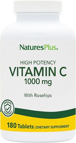 Natures Plus فيتامين C مع الوركين الوردية، إطلاق مستدام - 1000 ملغ من حمض الأسكوربيك، 60 قرص نباتي - خالي من الغلوتين - 60 وجبة in Kuwait
