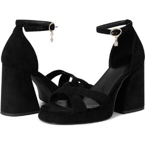 صندل بكعب سميك مفتوح من الامام للنساء من اكلوريس، صندل بكعب سميك بكعب عريض للنساء لحفلات الزفاف، حذاء شمواه اسود، مقاس 7, بلاك سويد in Kuwait