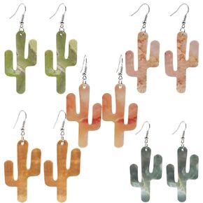 5 أزواج من الأقراط المتدلية المصنوعة من الجلد النباتي الفاخر، أقراط متدلية لطيفة ملونة على شكل صبار محظوظ للفتيات والنساء in Kuwait