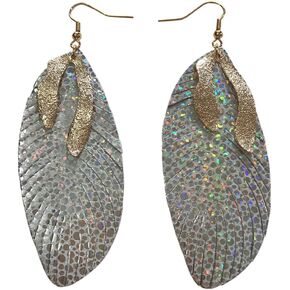 Ranlong Leaf Leather Earrings Dangle for Women Teen Girls (Silver-Irregular)
