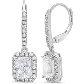 Clara Pucci 3.57 CT Emerald Brilliant Round Cut Halo Solitaire VVS1 Flawless White Lab Created Sapphire Gemstone Pair of Lever back Drop Dangle Earrings Solid 18K White Gold in Saudi Arabia