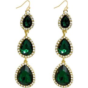 Simulated Emerald Teardrop Long Dangle Drop Earrings Cubic Zirconia Rhinestone Dangling Fake Huggie Hook Hoops Chandelier Earring for Women Girls Fashion Jewelry Gifts Birthday Christmas