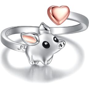 925 Sterling Silver Pig Rings for Daughter - Cute Heart Animal Adjustable Thumb Ring Jewelry Gift for Women, Sterling Silver, No Gemstone in Kuwait
