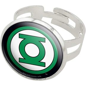 GRAPHICS & MORE Green Lantern Logo Silver Plated Adjustable Novelty Ring