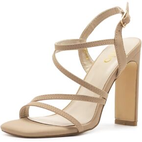 Ollio Women's Shoes Faux Nubuck or Faux Leather Strappy Slingback Open Toe Heeled Sandals SH174