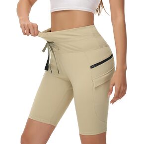 MIVEI Women's Hiking Biker Shorts 9 Inch Cargo High Waisted Bike Running Athletic Workout Gym Travel Shorts with Zip Pockets