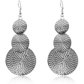 Carved Large Round Dangle Earrings for Women Girls Bohemia Geometric Three Circle Disc Long Drop Earrings Statement Earring Fashion Jewelry