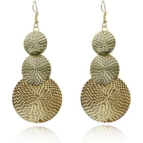 Carved Large Round Dangle Earrings for Women Girls Bohemia Geometric Three Circle Disc Long Drop Earrings Statement Earring Fashion Jewelry in Kuwait