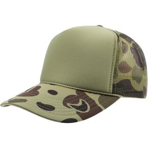 The Vintage Year High Crown Foam Mesh Trucker Hat Baseball Cap Camouflage Oak Leaves Captain