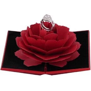 Rose Engagement Ring Box Proposal Ring Case Velvet Jewelry Gift Box Case Ring Holder for Wedding Valentine (Red Box)
