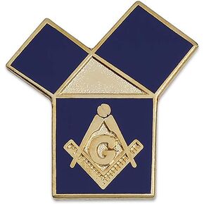 Euclid's 47th Problem with Square & Compass Masonic Lapel Pin - [Blue & Gold][1'' Tall]