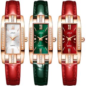 CdyBox 3 Pack Lady Quartz Small Watch with Square Roman Numerals Dial Vintage Dress Watch Rhinestone Wristwatches