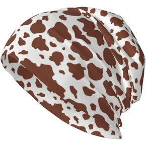MOUNDHONG Cow Print Beanie Hats for Men Women, Cow Pttern Knit Hat Animal Print Beanies Winter Stretch Knitted Beanie