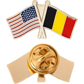 Belgium Lapel Pin Metal with Enamel United States USA Country Souvenir Hat Men Women Patriotic (Double Flag Pin)