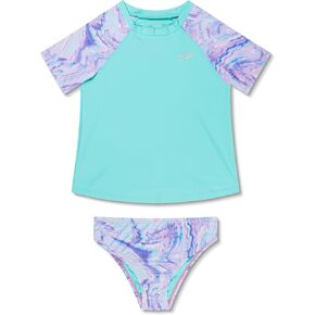 Speedo Girls' Printed Short Sleeve Rash Guard t-Shirt Two Piece Swim Set